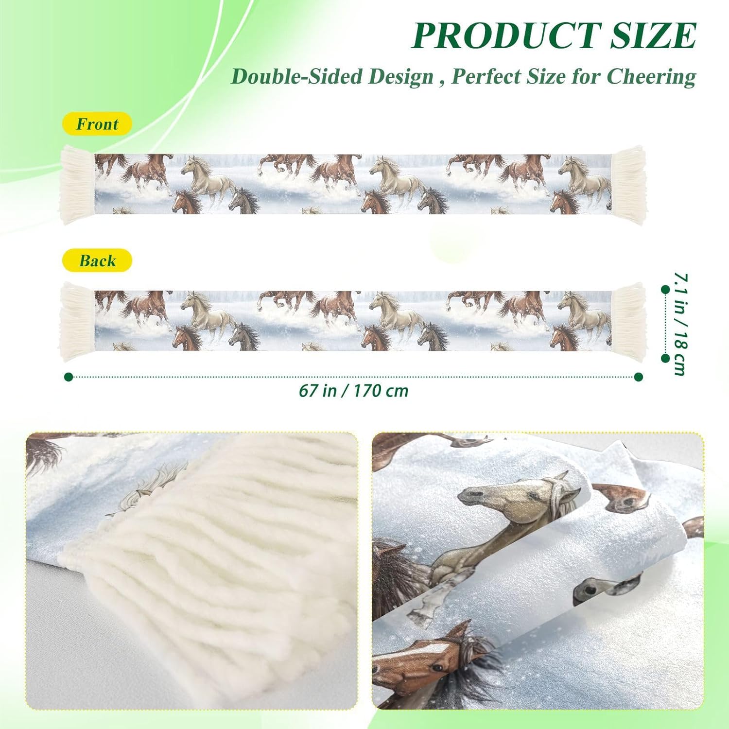 CHIFIGNO Horse Winter Sports Fan Scarf Towel, Soft Polyester Cheering Banner for Soccer Games, Quick Dry Sweat Absorbent