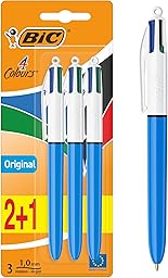 BIC 4 Colours Pens Multicolour Original - Retractable Ballpoint Pens - Pack of 3