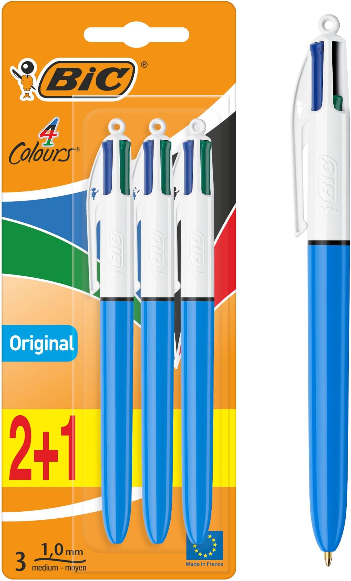 BIC 4 Colours Pens Multicolour Original - Retractable Ballpoint Pens - Pack of 3