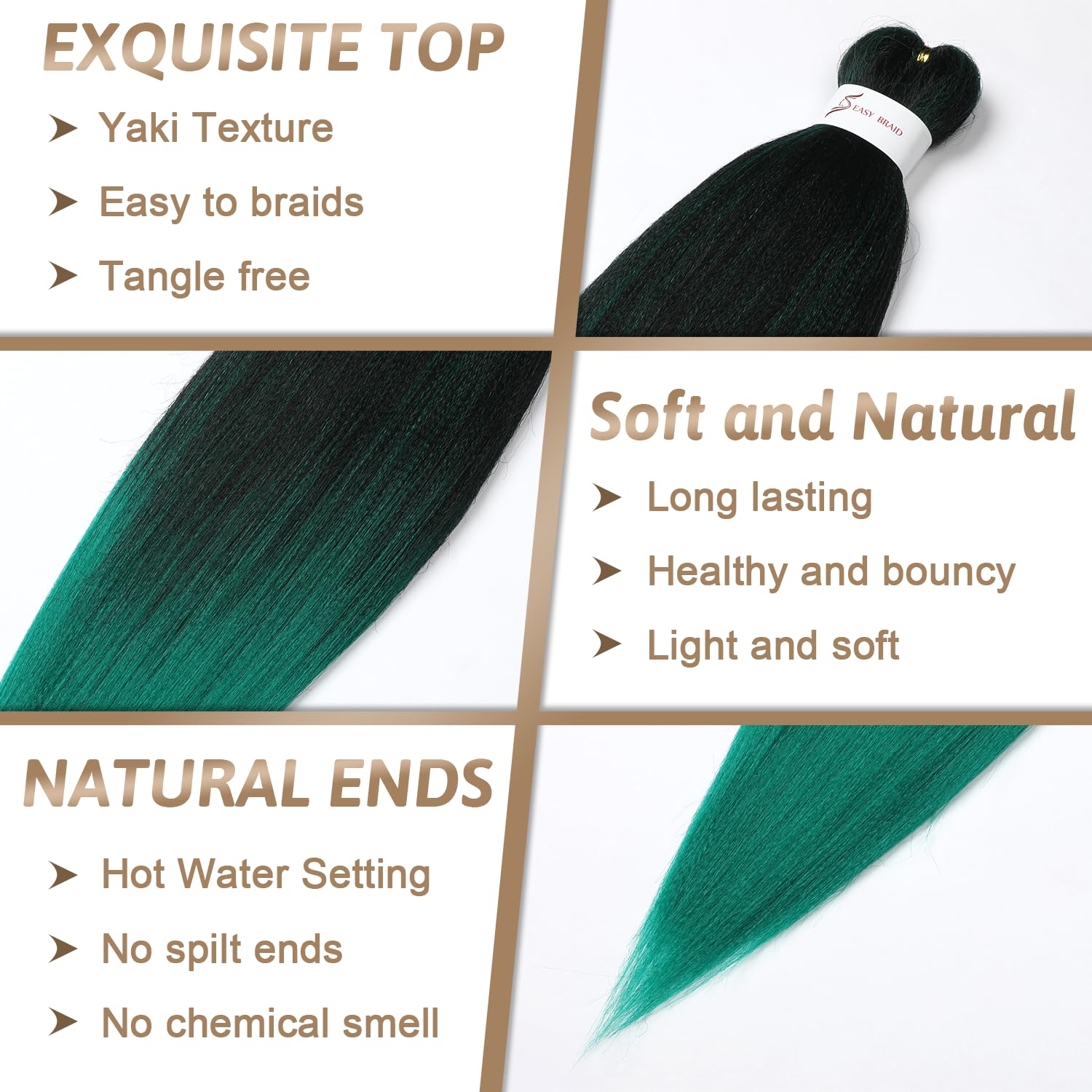 Pre-Stretched Braiding Hair ShowJarlly Soft Free Synthetic Fiber Corchet Braids Natural Black 1Pack/Lot Knotless Braiding Extensions Hot Water Setting Braiding Hair(30inch,1B/Green#) - Image 3