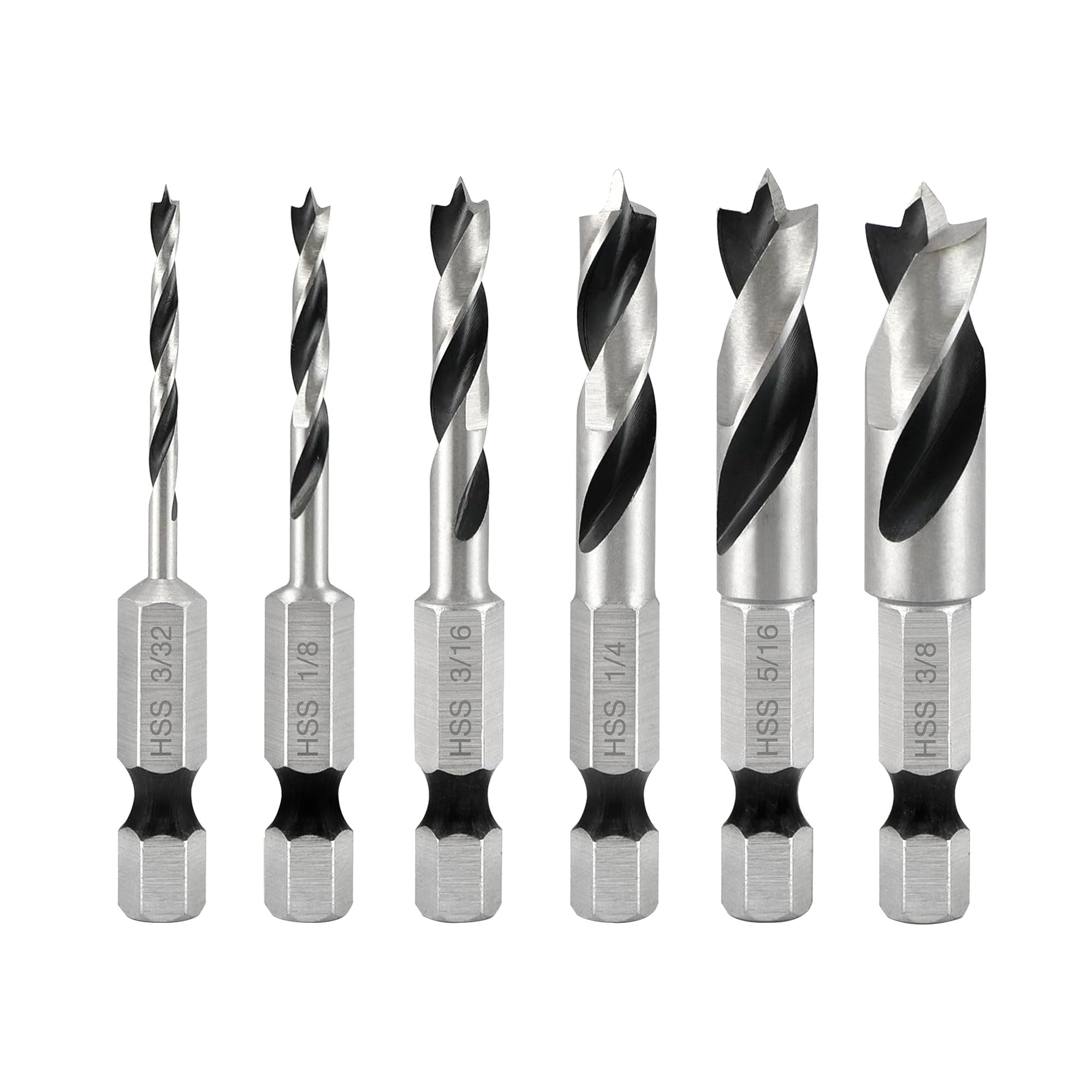 Brad Point Drill Bits Set - 6 Piece HSS Steel -1