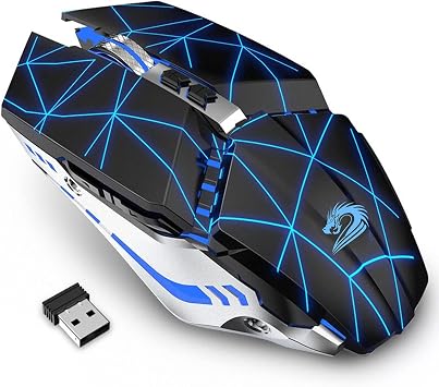 TENMOS T12 Wireless Gaming Mouse Rechargeable، 2.4G Silent Optical Wireless Computer Mice with Changeable LED Light for Laptop PC، 7 Buttons، 3 Adjustable DPI Starry Black