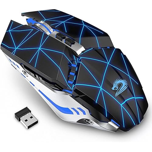 TENMOS T12 Wireless Gaming Mouse Rechargeable, 2.4G Silent Optical Wireless Computer Mice with Changeable LED Light for Laptop PC, 7 Buttons, 3 Adjustable DPI (Starry Black)