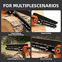 Vista 6 de 8" Brushless Mini Chainsaw Cordless, 1200W Electric Chain Saw with 2x 4000mAh Batteries & 4 Chains, 2-in-1 Dual Bar (8" & 6") Handheld Saw for Tree