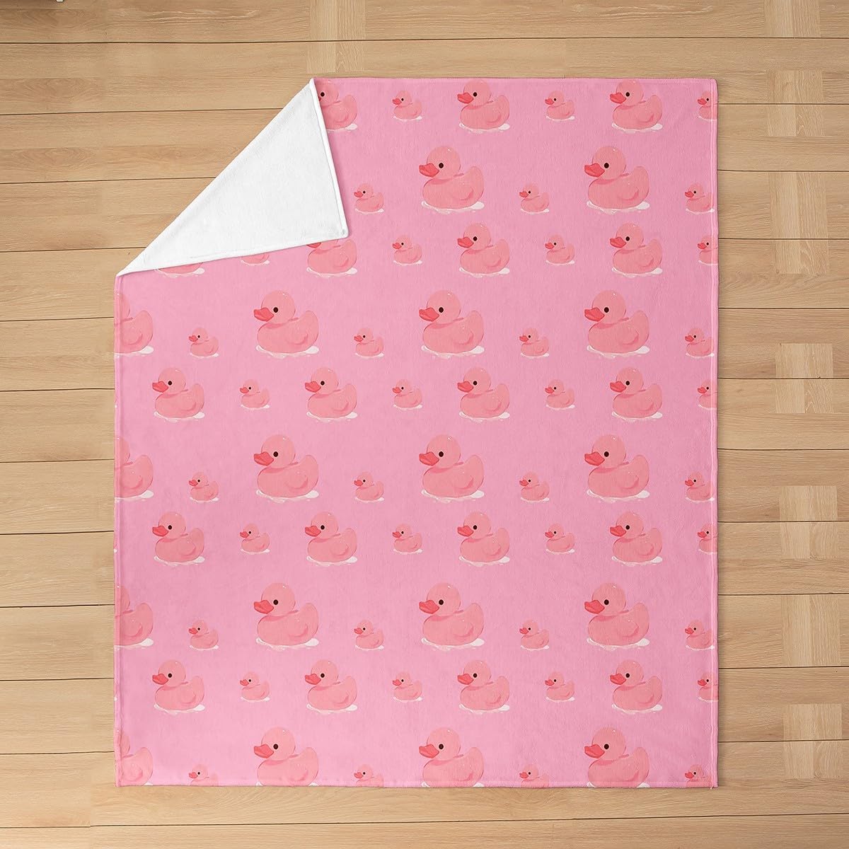 Homewish Pink Duck Flannel Blanket,Farm Animals Fleece Blanket,Cartoon Duck Blankets for Kids Girls Teens Boys Room Decor,Fashion Pink Print Sherpa Blanket,for Chair/Sofa,50"×60"