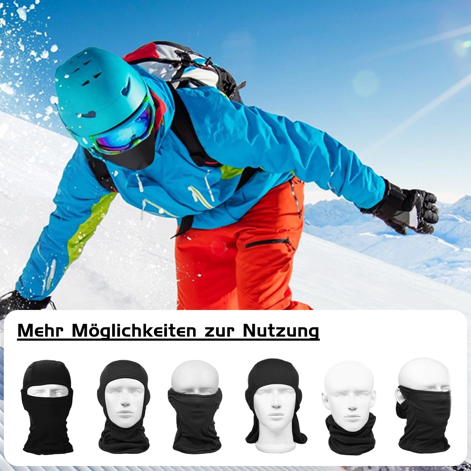 Kominiarka narciarska, maska narciarska, dla dzieci, chłopców, dziewczynek, na zimę, jesień, wiatroszczelna kominiarka motocyklowa na narty, snowboard, rower, czarna, czarny, 3XS-S