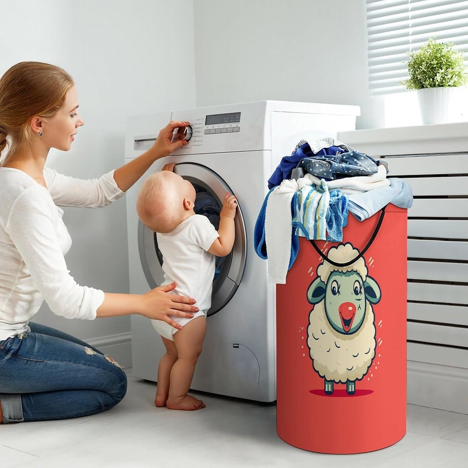 Large Laundry Basket Adorable Sheep Printed Laundry Hamper Clothes Hamper Basket Storage Dirty With Handle For Use in Laundry Rooms Bedrooms Bathrooms Dormitories