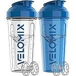 VELOMIX -2 Pack- 28 oz Protein Shaker Bottles for Protein Mixes - 2x Wire Whisk | Leak Proof Shaker Cups for Protein Shakes | Protein Shaker Bottle Pack | Shakers for Protein Shakes-Blue&Transparent