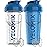 VELOMIX -2 Pack- 28 oz Protein Shaker Bottles for Protein Mixes - 2x Wire Whisk | Leak Proof Shaker Cups for Protein Shakes | Protein Shaker Bottle Pack | Shakers for Protein Shakes-Blue&Transparent