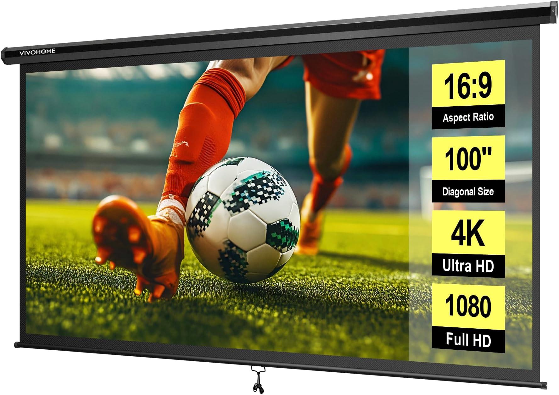VIVOHOME Projector Screen Pull Down, 16:9 100 Inch Retractable Projection Screen, HD 4K Manual Pull Movie Screen for Home Theater, Cinema, Office (87x49 Inch Black)