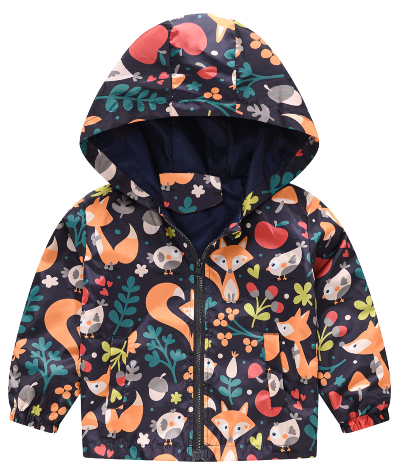 Happy Cherry Kids Boys Girls Fleece Lined Windbreaker Jacket Fashion Prints Hoodie for Fall Winter