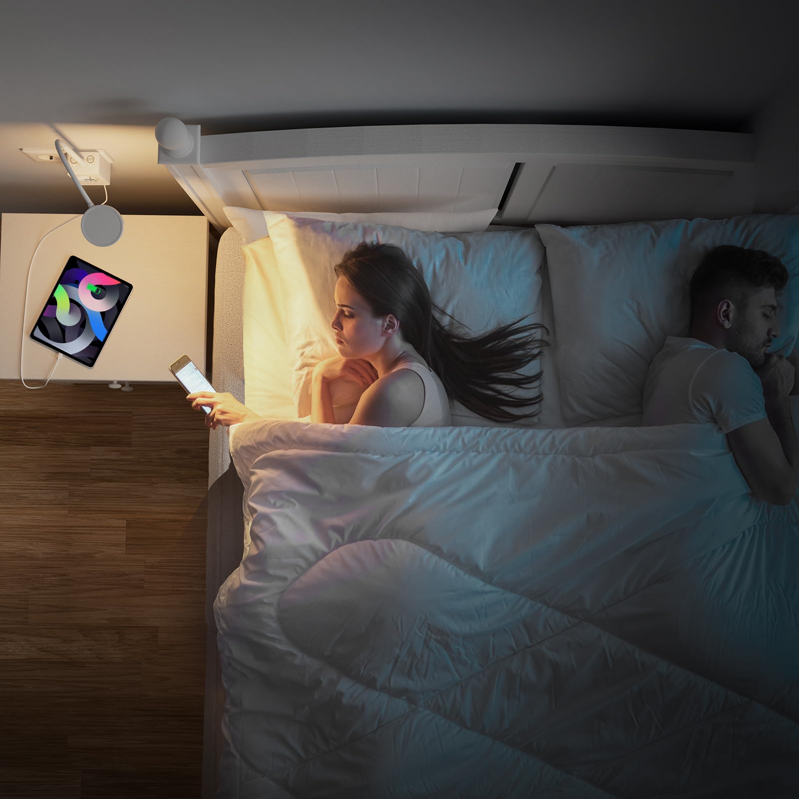 Lampada da Lettura Applique da Parete LED Dimmerabile Bianca con Spina e Presa Elettrica, 2 Pack Lampade Comodino Camera da Letto, 3 Colori di Illuminazione, Ricarica Uscita USB