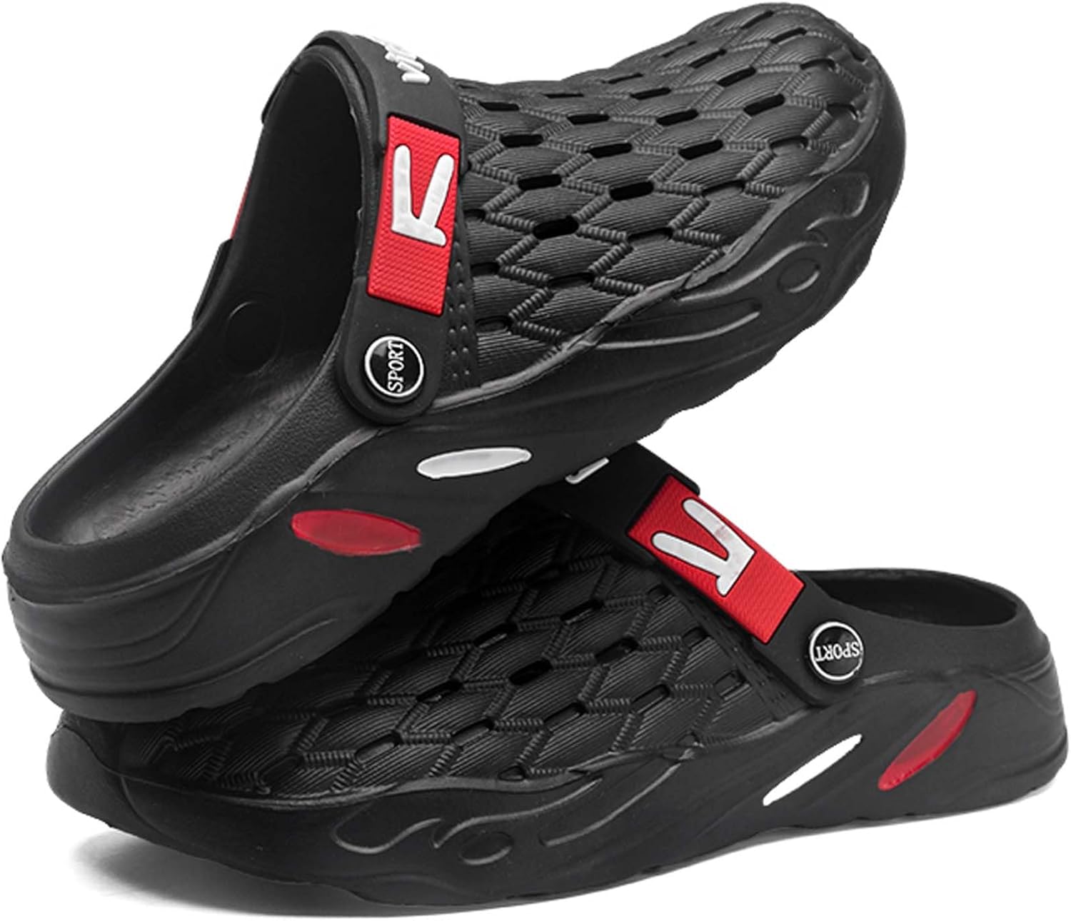 Men's fashion garden clogs, arch support, woven look design, EVA material, lightweight, durable, non-slip, beach shoes, gardening shoes, indoor and outdoor sandals.