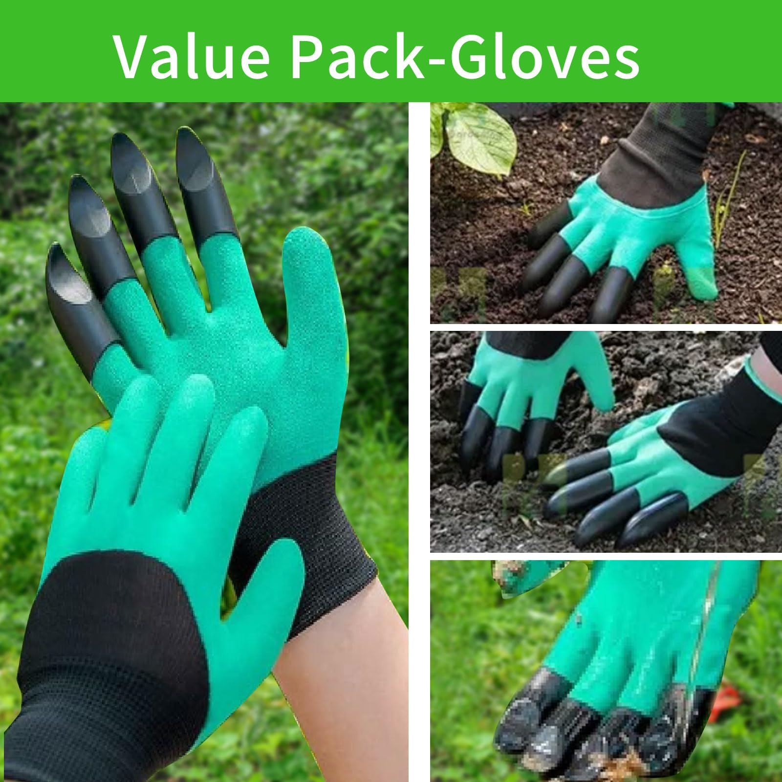 50 estacas de césped artificial verde + 50 arandelas amortiguadoras con 1 gancho para púa, 1 par de guantes de jardín para tela de barrera de malezas, cubierta del suelo, valla de sujeción y césped