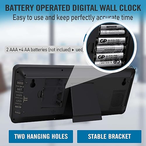 Miniatura 33 de TXL Reloj atómico con luz de fondo, reloj de pared digital grande de 14.2 pulgadas, funciona con pilas, reloj digital con pantalla grande con día