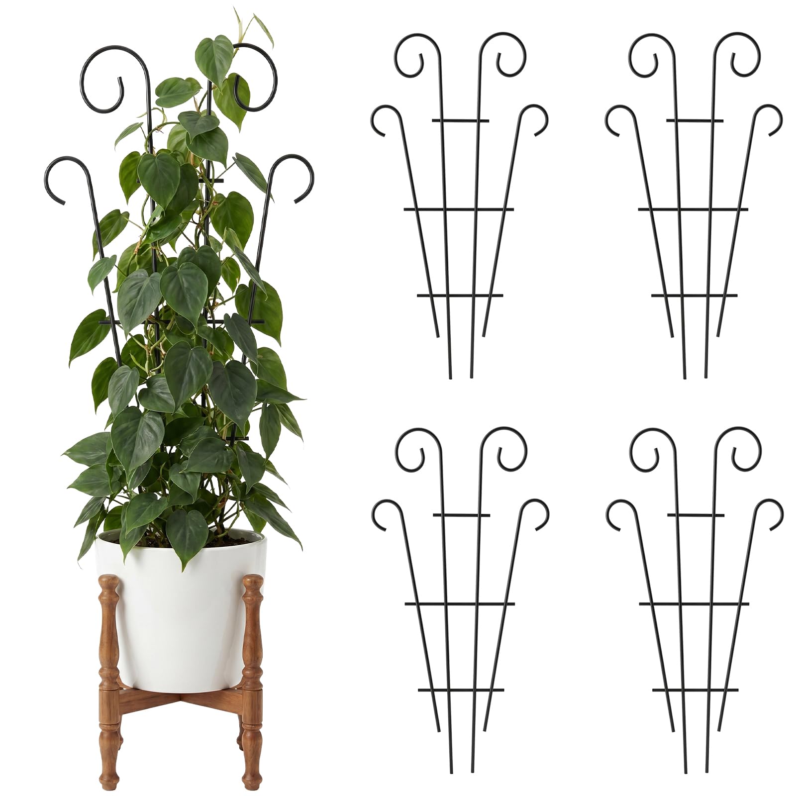 Thealyn 4er-Pack 81cm/32 Zoll Innenpflanzenspalier für kletternde Topfpflanzen, Outdoor-Metall-Gartenspalier für Zimmerpflanzen, Blumen, Weinreben, ivy Wellenform, Schwarz