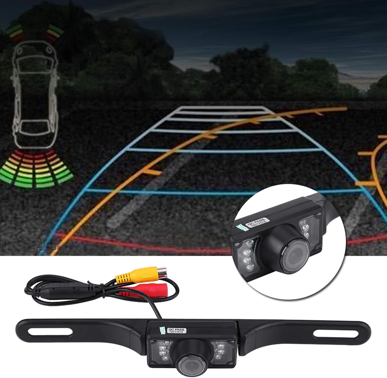 Rear View License Plate Reverse Camera,7 LED 140° Wide Angle Car License Plate Reaview Reverse Backup Night Vision Camera Waterpoof