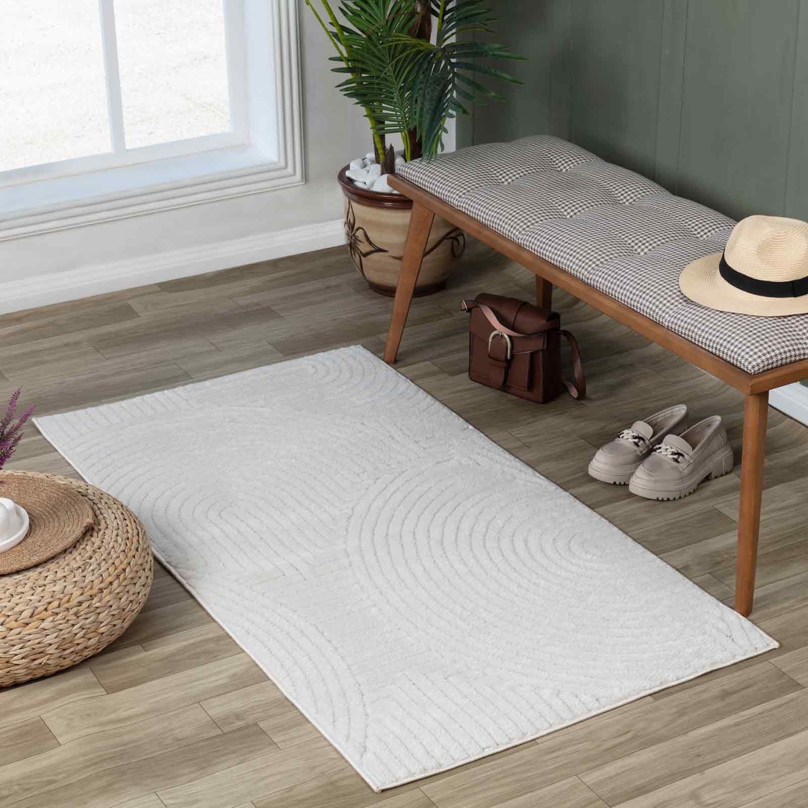 Livabliss Reyko Houston Indoor Outdoor Runner 80x150 cm – Modern Boho Geometric Pattern for Hallway, Bedroom & Living Space, Scandinavian Style, White