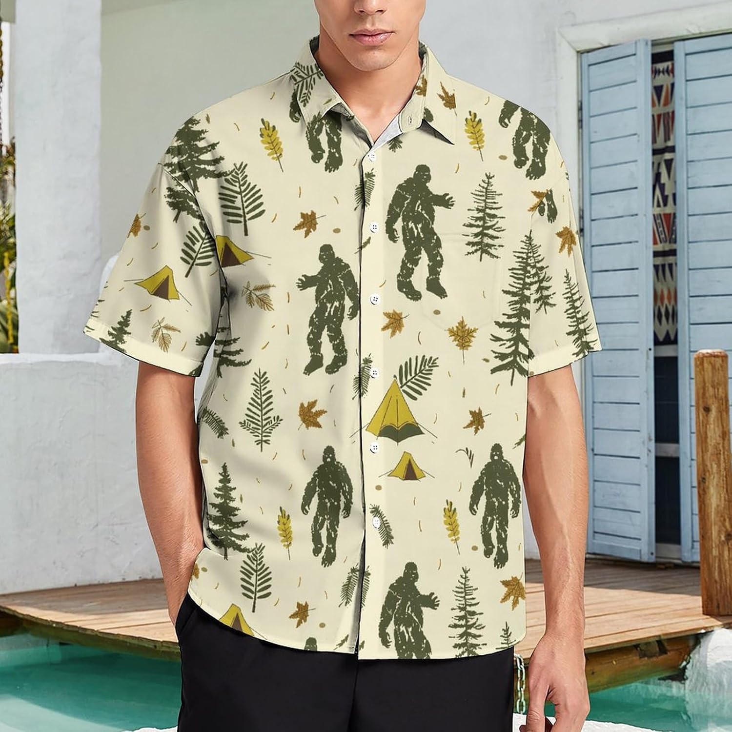 Men's Hawaiian Shirt Short Sleeve Casual Button Down Camp Shirt with Pocket, Wrinkle Free Beach Vacation Wedding