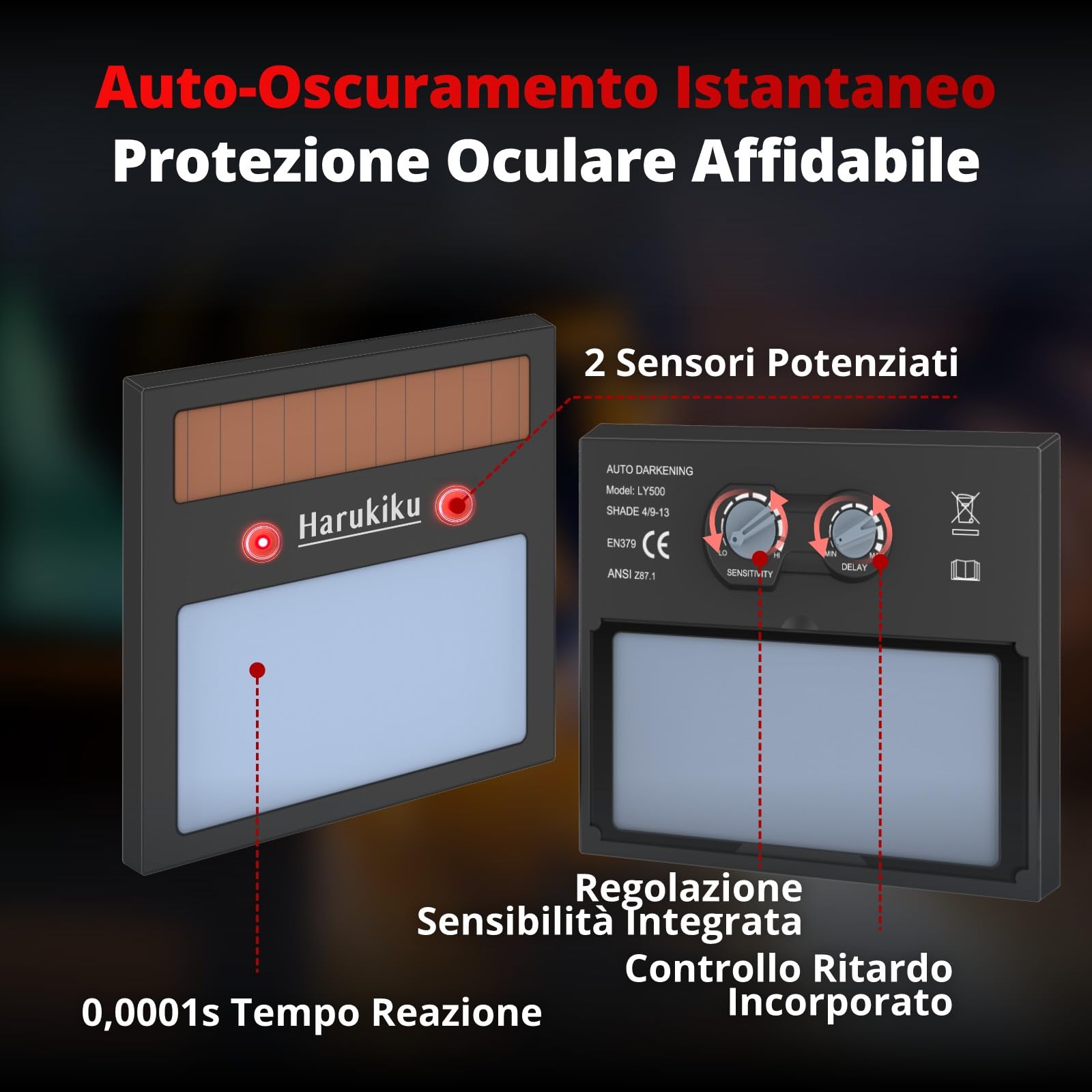 Maschera Saldatura Autoscurante Casco Saldatura Autoscurante con Imbottitura 3 Punti Leggero True Color DIN4-9/13 Classe 1/1/1/1 Sistema Duale Solare+Batteria