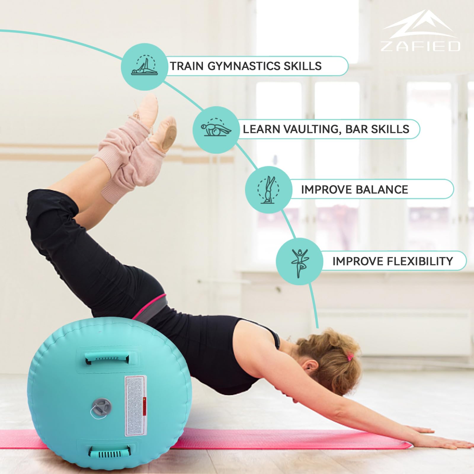 Air Rolle Turnen, Air Roll Aufblasbare Air Barrel Gymnastik Yoga Rolle mit Luftpumpe Tumbling Matten Trainingsmatte Gymnastikmatte Fitnessrolle