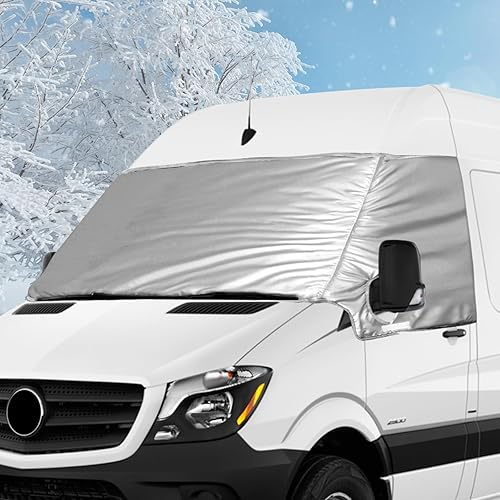 Cubierta plateada de ajuste personalizado para parabrisas compatible con Crafter Mercedes Benz Sprinter Cargo Van 2007-2019 para bloqueo de