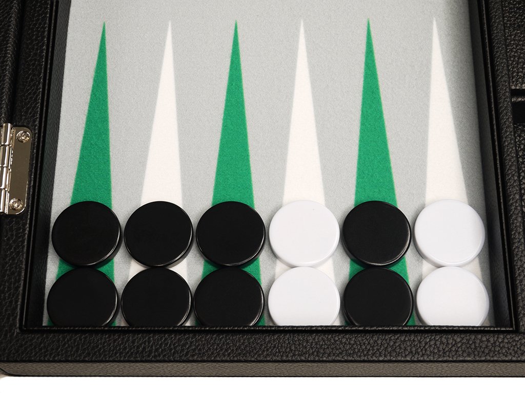 Silverman & Co. Set Backgammon Premium da 33 cm, dimensioni da viaggio, lavagna nera, punti bianchi e verdi