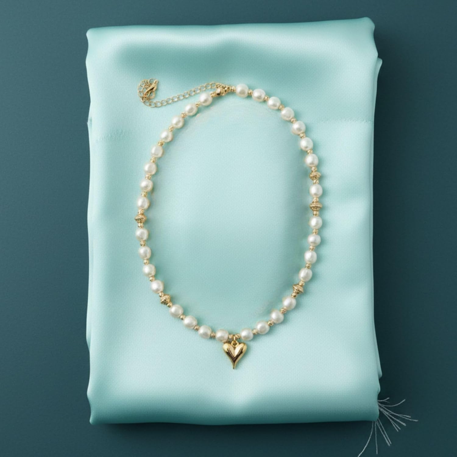 Chunky Pearl Necklace – Single Necklace with Gold and Puffy Heart Designs with Pearl Pendant for Women & Men, Everyday Style and Gift Jewelry - Image 3