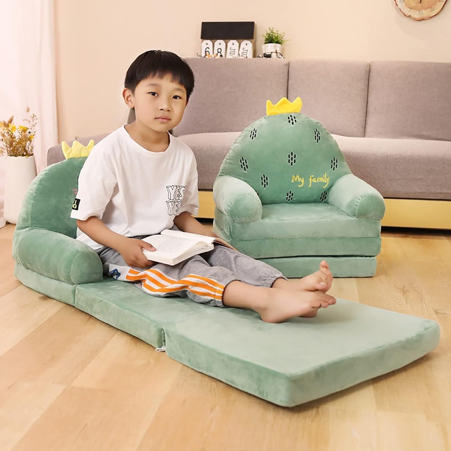 Foldable Plush Sofa Chair with Backrest Chair for Playroom or Nursery(N)