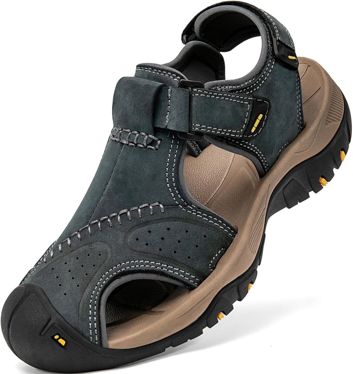 Men's Sport Sandals Closed Toe Leather Hiking Athletic Walking Outdoor Beach Trail River Fishing Water Shoes Lightweight Comfortable Waterproof