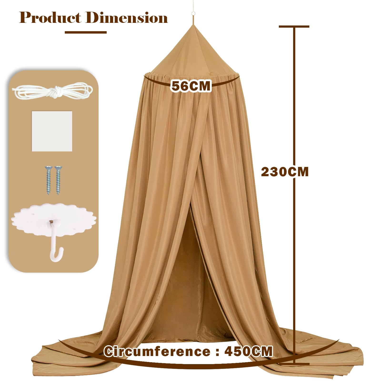 Dosel para habitación de los niños, dosel de la cama, cama para bebé, habitación infantil, 4 colores, colgante redondo princesa, mosquitera, para habitación infantil y sala de juegos, 56 x 230