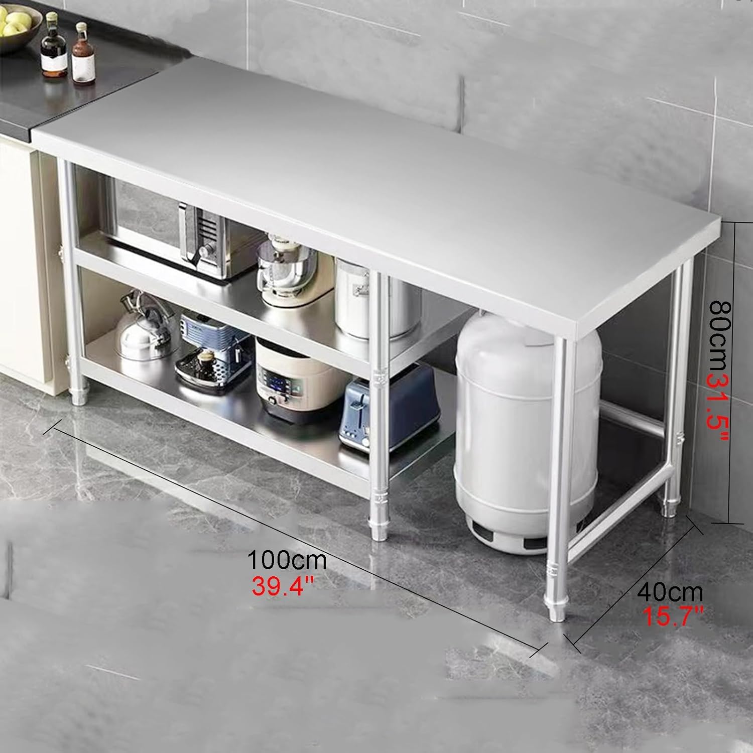 3-Tier Removable 304 Stainless Steel Work Table 80 Centimeters High Thickened Gas Cylinder Stove Rack Kitchen Workbench Multiple
