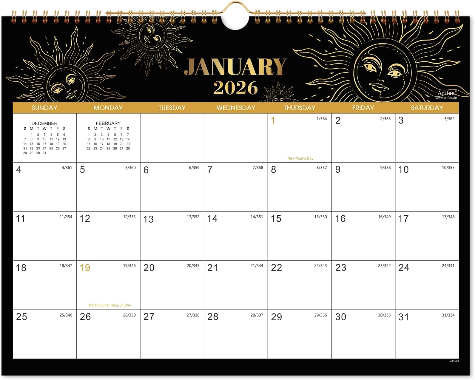 2026 Calendar - 2026 Wall Calendar, Jan 2026 - Dec 2026, 15" x 11.5", Wall Calendar 2026, 12 Monthly Calendar with Twin-wire Binding + Thick Paper - The Sun