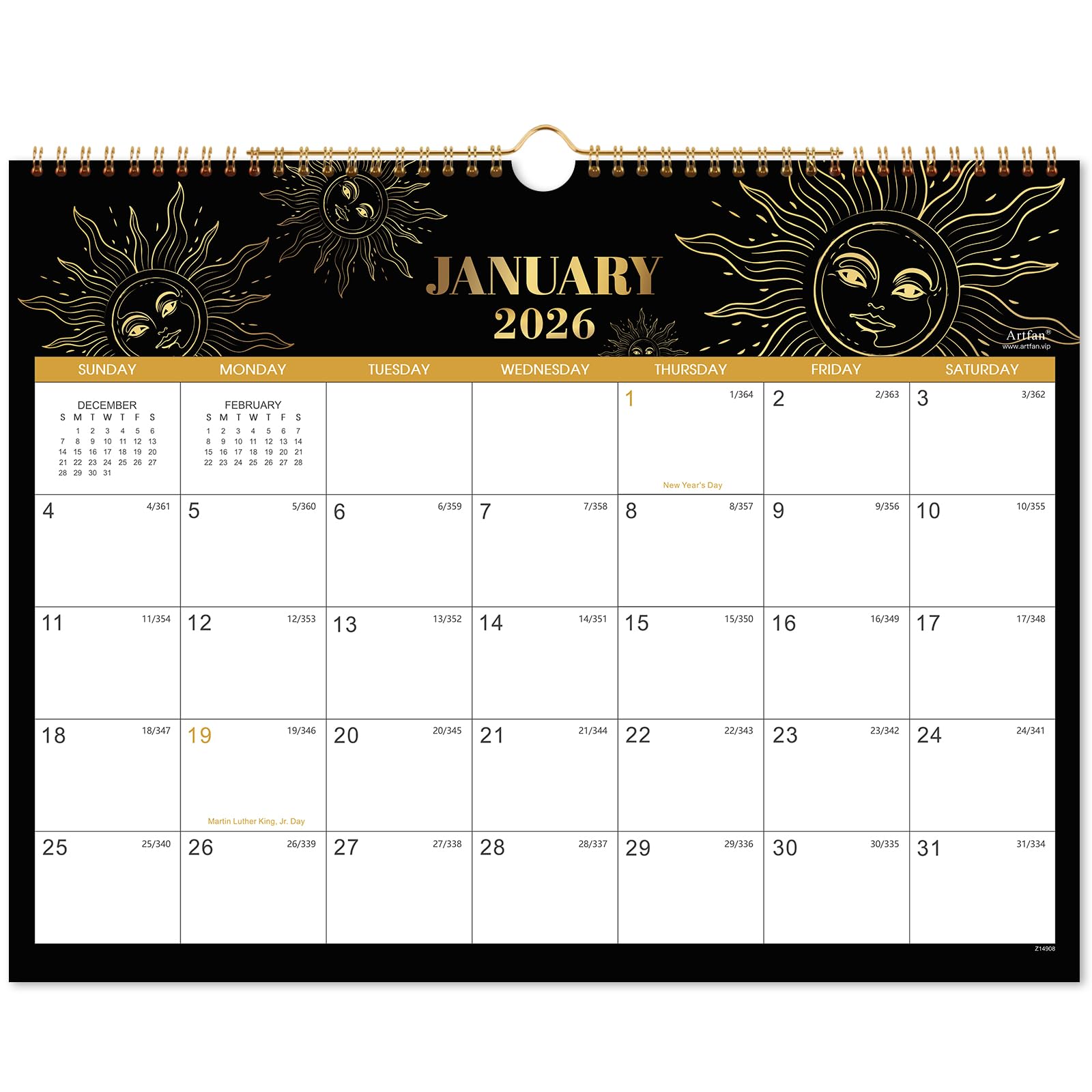 2026 Calendar - 2026 Wall Calendar, Jan 2026 - Dec 2026, 15" x 11.5", Wall Calendar 2026, 12 Monthly Calendar with Twin-wire Binding + Thick Paper - The Sun