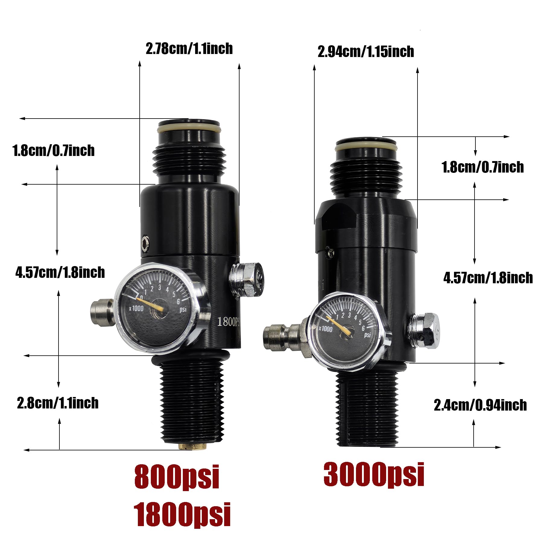 Vanne de régulation de pression (réducteur de pression) pour bouteilles de gaz comprimé à pression constante. Puissance d'entrée maximale : 310 bar/4500 psi. M18*1,5 ou 5/8"-18UNF (M18*1.5, 1800psi)