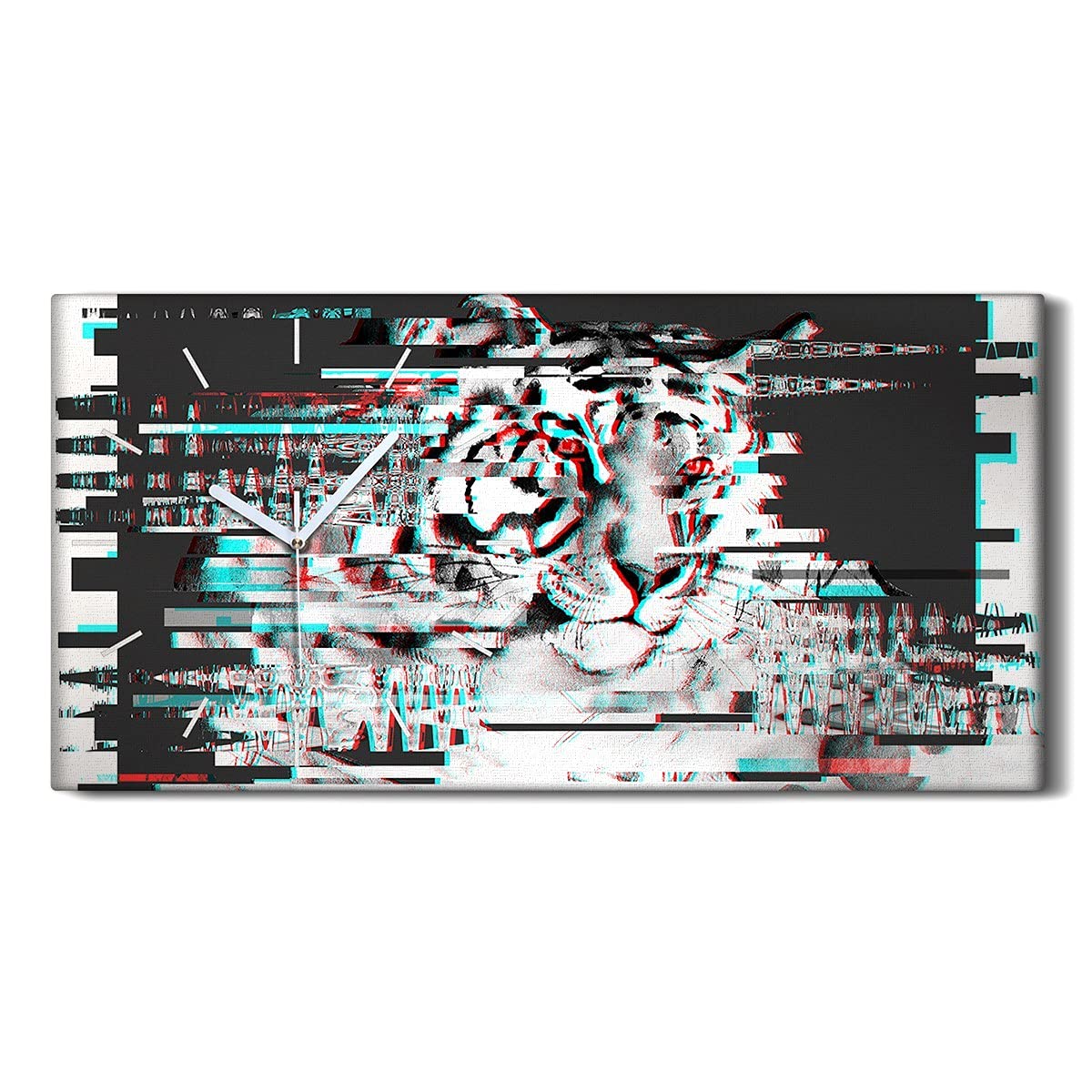 Horloge sur Toile Chat Tigre 60x30cm Art Mural avec Mains Blanches Ne Pas Tic Tac