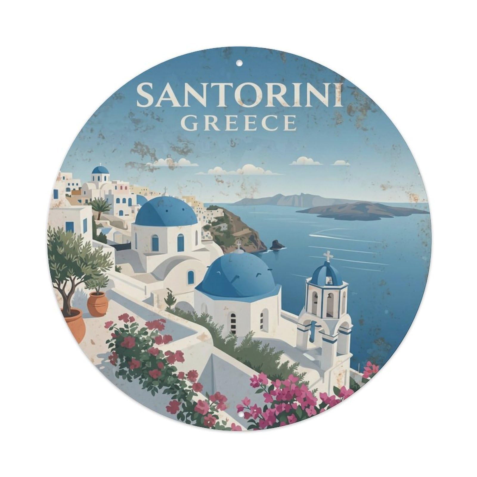 Vintage Travel Caldera Santorini View Metal Tin Sign