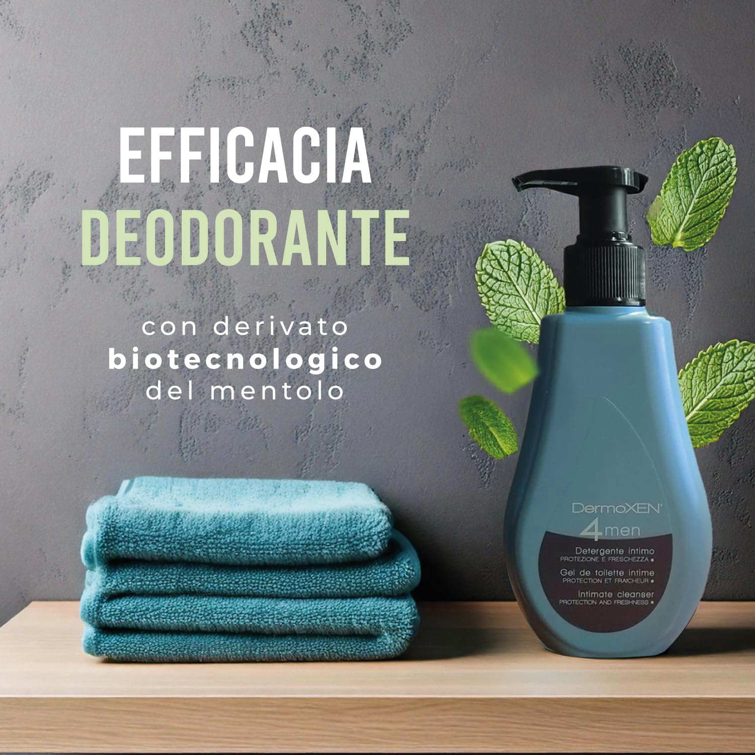 DERMOXEN Detergente Intimo Uomo - Sapone Intimo Antibatterico 125ml | Antiodore delicato e Rinfrescante con Mentolo e Fibre Prebiotiche. Uso Quotidiano, Ph Fisiologico. Igiene Intima Maschile