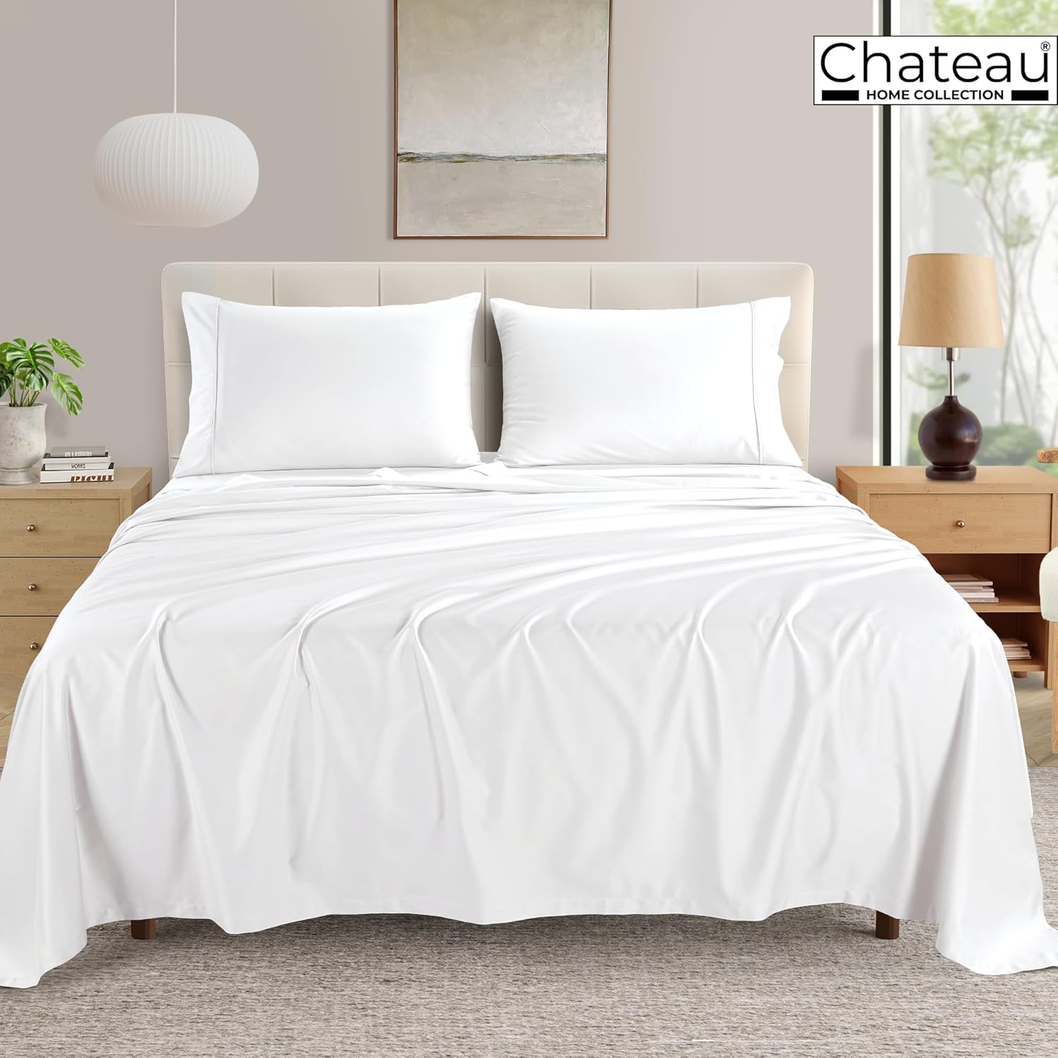 CHATEAU HOME COLLECTION Egyptian Cotton Sheets Queen Size, 400 Thread Count Deep Pocket Bed Sheet Set – Soft Cooling Sateen Weave, Fits Mattresses Up to 17”, White - Image 3