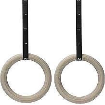 VLFit Wooden Gymnastics Rings - Adjustable Long Buckles Straps - Great for Muscle Up, Pull Up & Muscle Training Ring Thickness 28 or 32 mm, 2.5 cm Wide Straps, Olympic Rings