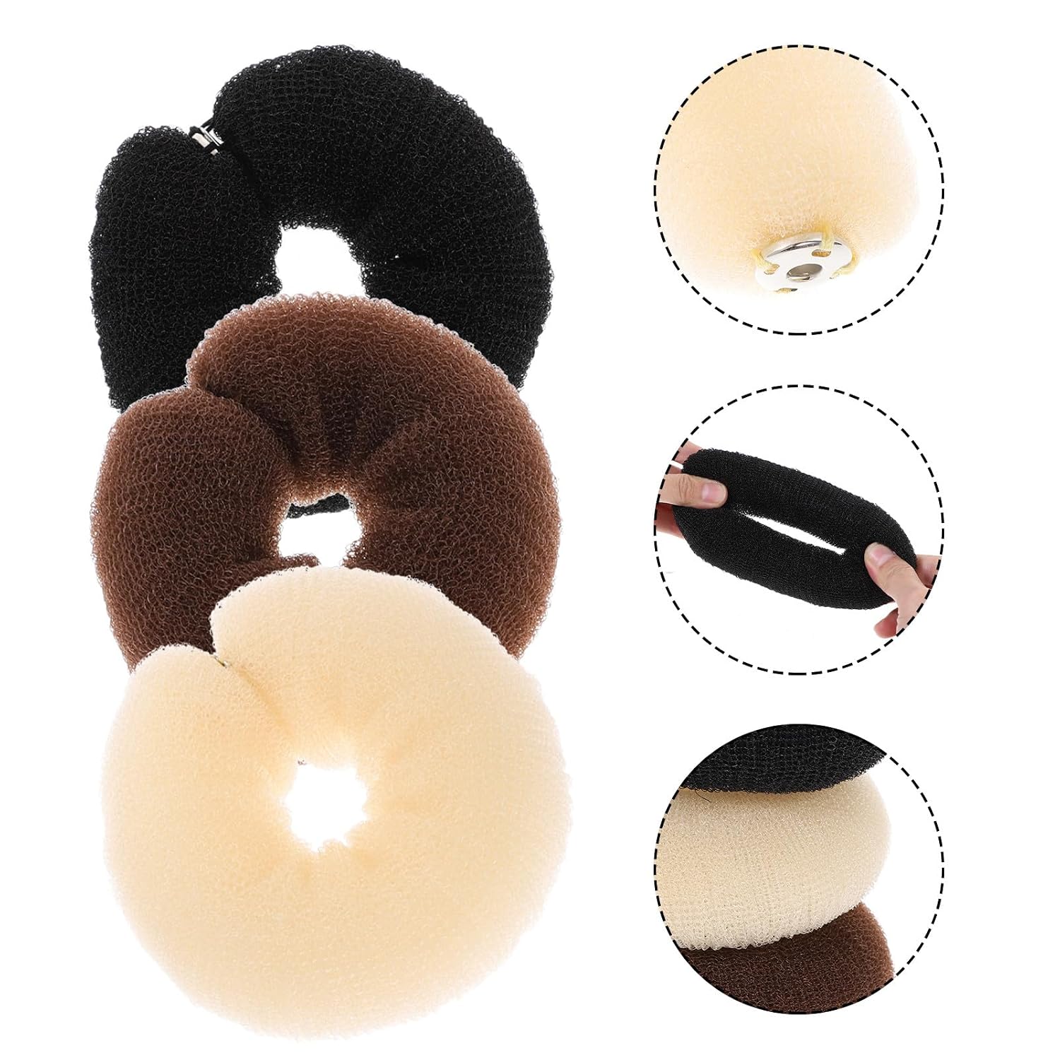 TIDTALEO Wear-resistant Nylon Hair Bun Maker 3pcs Small Female Hair Bun Shapers Compact Hairstyling Tools for Daily Use Random Color
