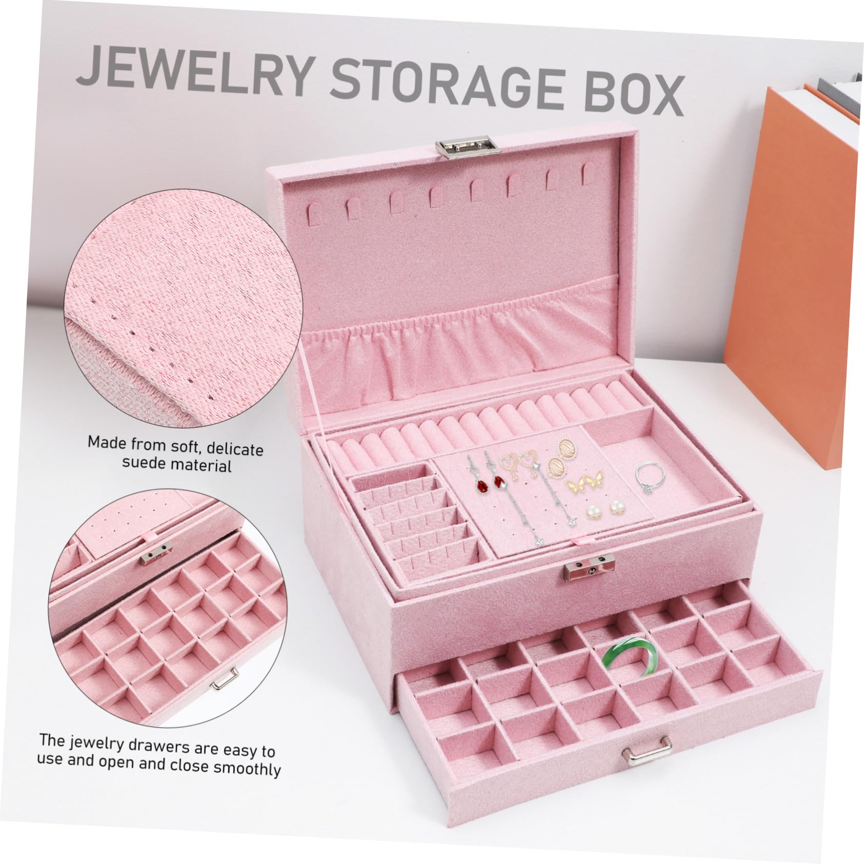 VICASKY Schmuckkästchen für Damen Schmuckaufbewahrungsbox mit Fächern Schmuckorganizer für Schmuckstücke Großes Fassungsvermögen für Halsketten und Armbänder Robuste Materialien