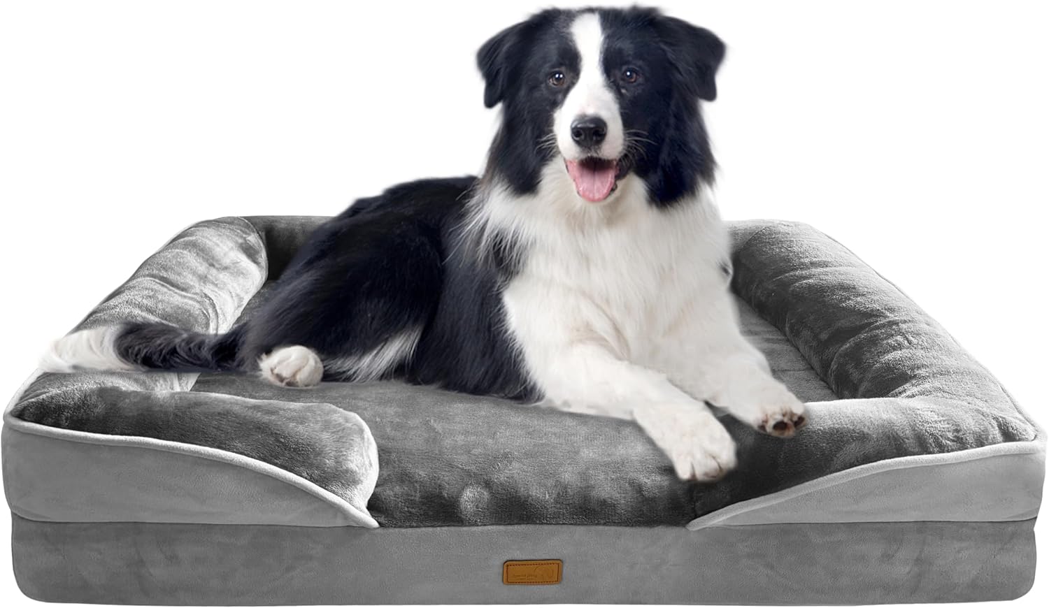 Orthopedic Dog Bed with Sides - Dog Sofa Beds for Large Dogs, Supportive Foam Pet Couch Bed with Washable Removable Cover, Waterproof Lining and Non-Slip Bottom, Grey - L-Plus 38.0"L x 28.0"W x 6.5"Th