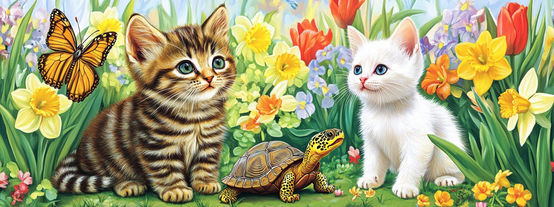 VAIIEYO 5D DIY Cat Turtle Large Diamond Painting Kit, Large Diamond Art for Adults Animal, Paint with Round Full Drill Crystal Rhinestone Diamonds Gem Art for Home Wall Decoration Gift 12X31Inch