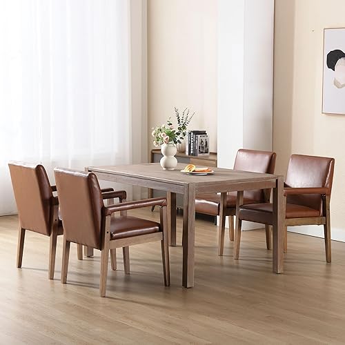 Miniatura 10 de DM Furniture Juego de 2 sillas de comedor modernas de mediados de siglo, tapizadas de tela de lino, cómodas sillas de cocina con marco de madera