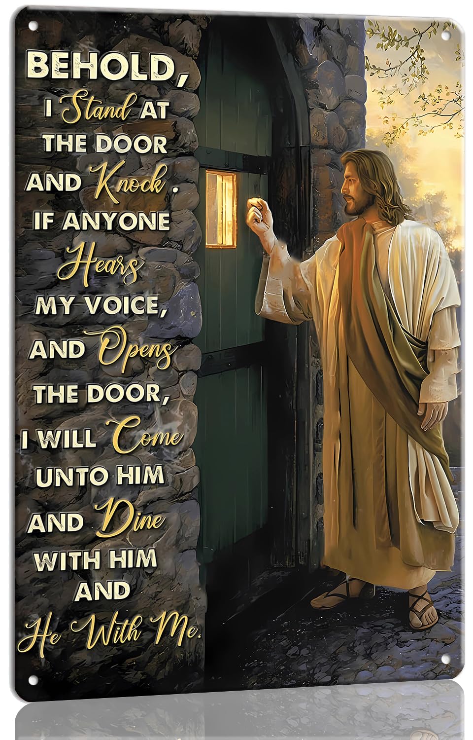Peastrog Metal Tin Sign Jesus Knocking at The Door Poster Jesus God Wall Art Paintings on Bedroom Vertical Artwork Poster Printing Pictures for