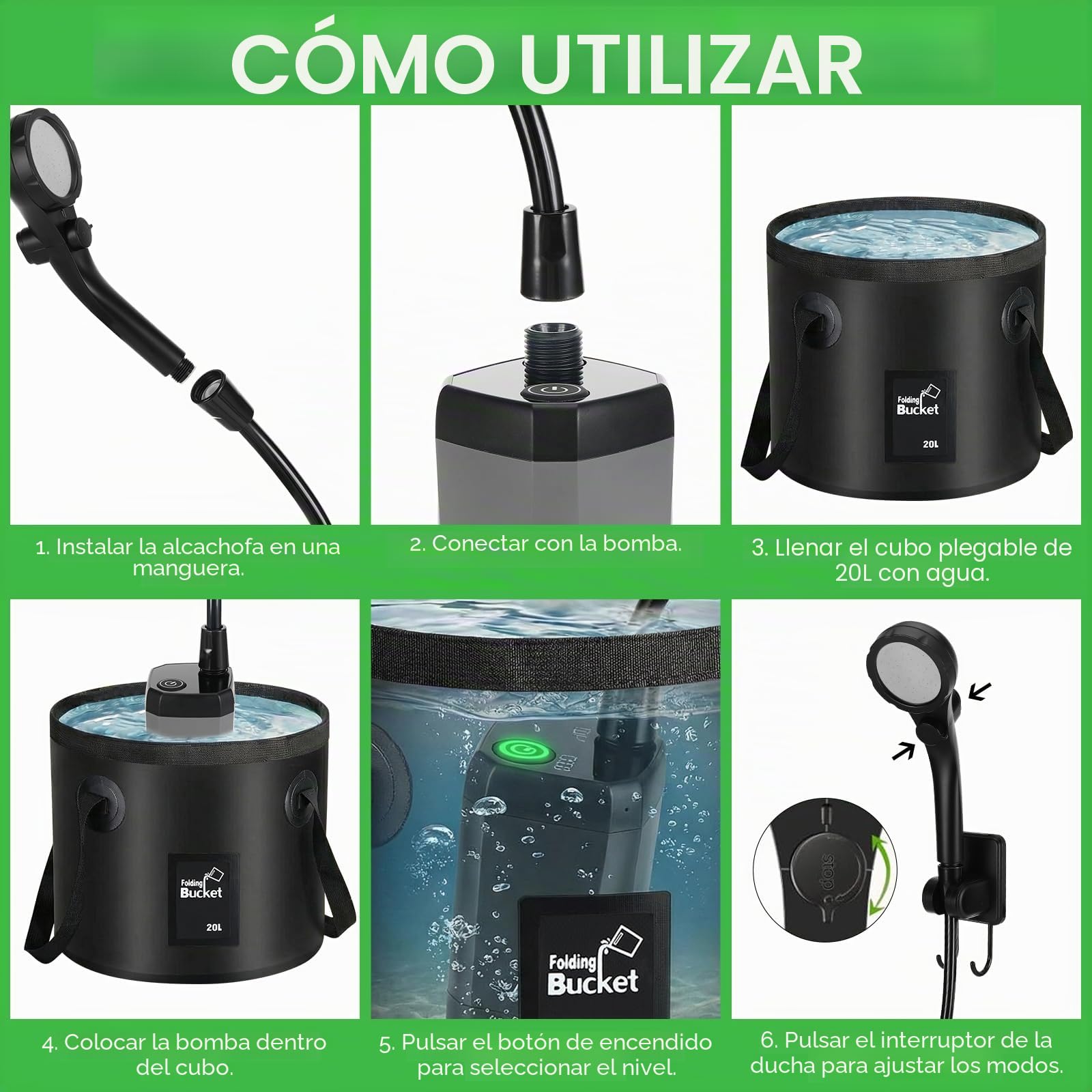 Mkitnvy Ducha Portátil Camping con Cubo Plegable 20L, 6000mAh Recargable Ducha Camper con Pantalla de Temperatura y Batería, Bomba Eléctrica IPX7 para Acampar, Jardín, Lavado de Coches, Mascotas