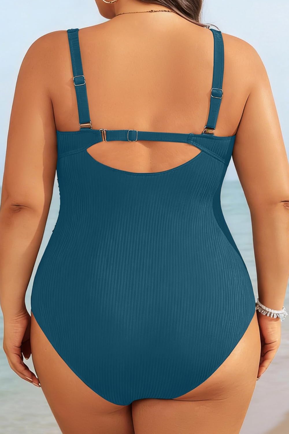 Aqua Eve Plus Size One Piece Swimsuit for Women Tummy Control Bathing Suit Ribbed Swimwear - Image 2