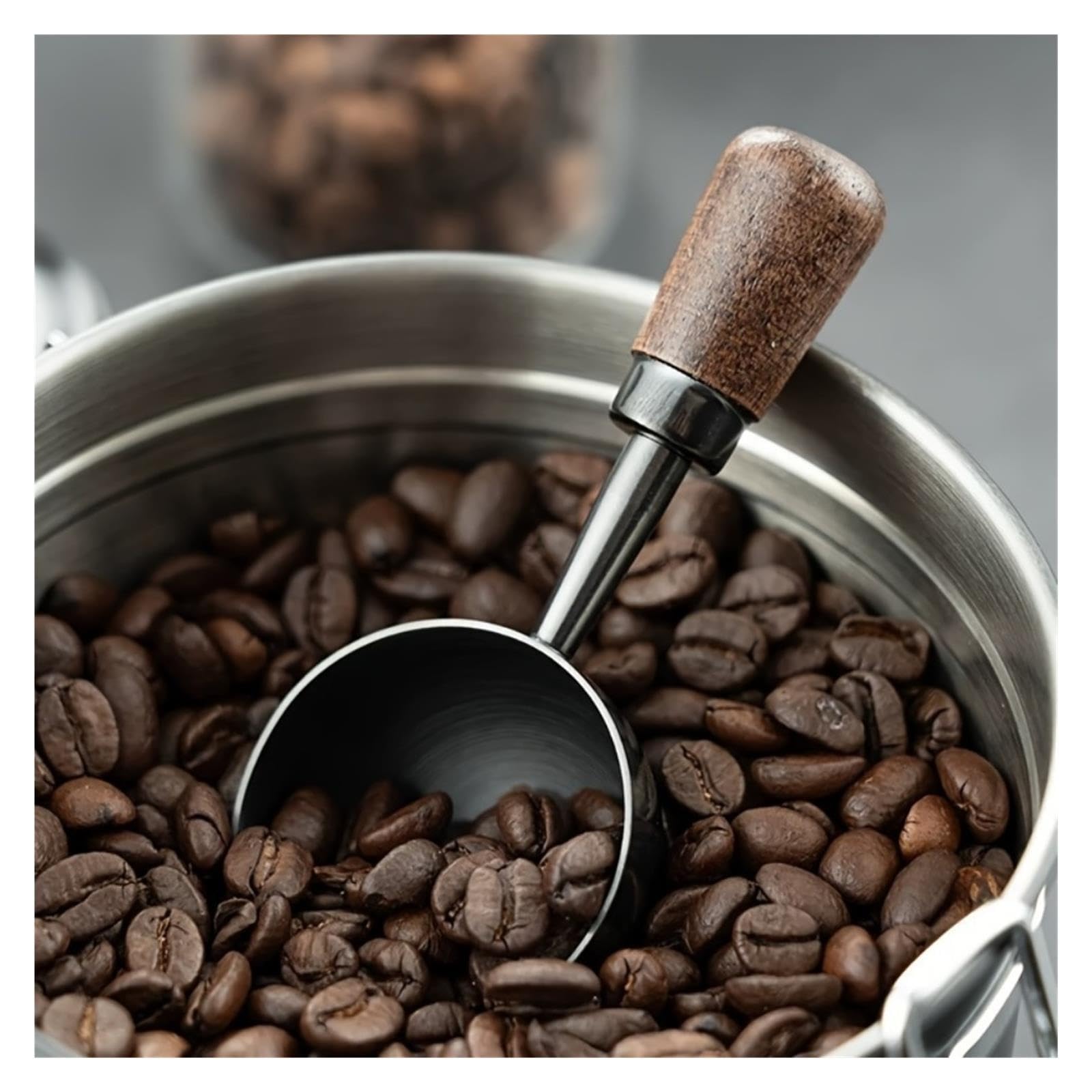 Cuchara de cafe 30ml, mango largo de nogal y acero inoxidable