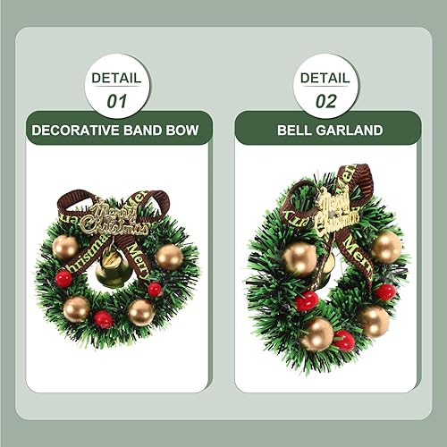 Miniatura 6 de BESTOYARD Corona de Navidad en miniatura de casa de muñecas 10 piezas mini corona de feliz Navidad, adorno colgante de árbol de Navidad, mini